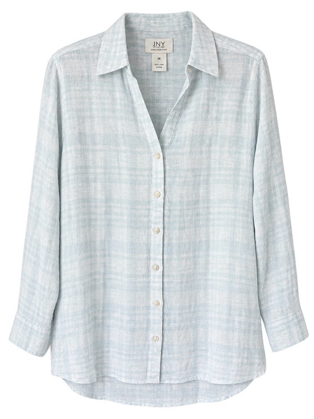 Jones New York Light Blue Plaid Button-Front Shirt